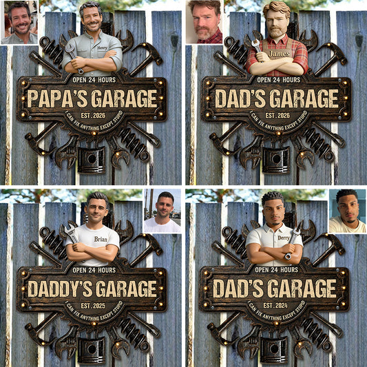 Vaters Garage - Personalisierte Metalltafel für Väter