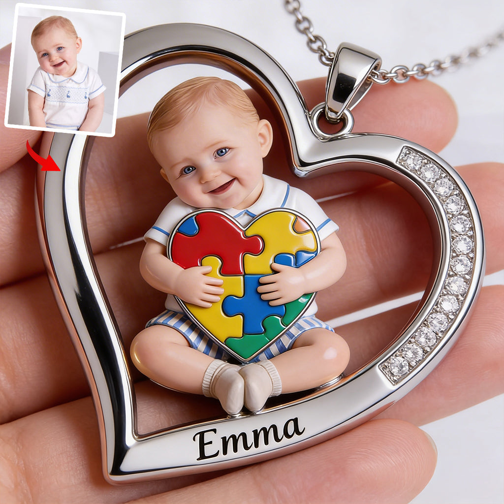 Custom Any Photo - Personalized Autism Awareness Shaped Metal Pendant Necklace