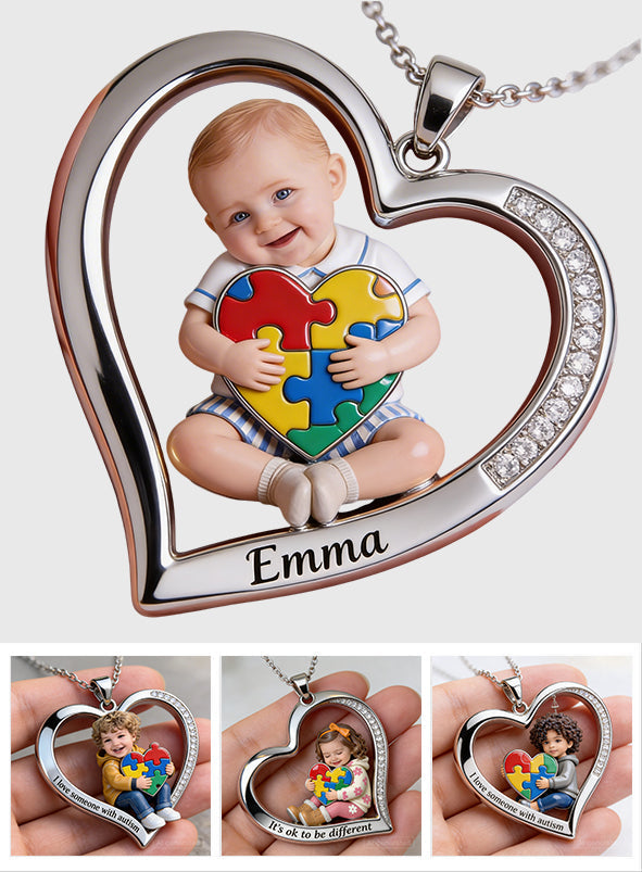 Custom Any Photo - Personalized Autism Awareness Shaped Metal Pendant Necklace