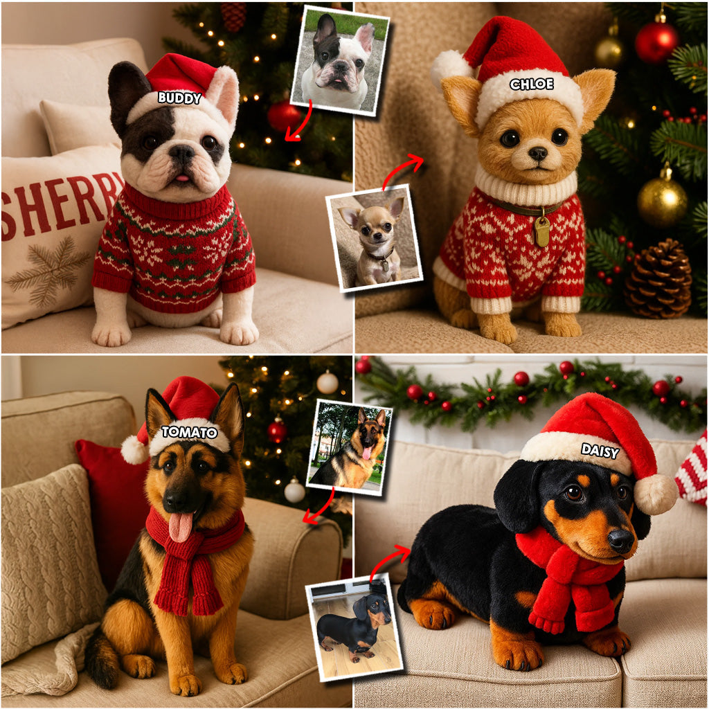 Pet Christmas - Personalized French Bulldog Dog Faux Fur Shaped Pillow