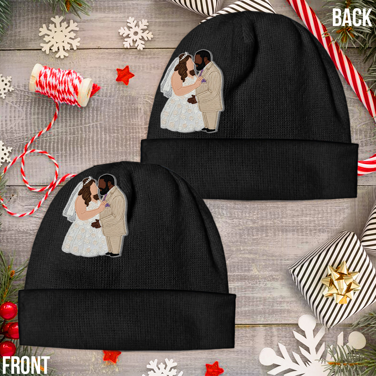 Bonnet brodé personnalisé pour couple, style minimaliste et cartoon - Broderie minimaliste - Style cartoon