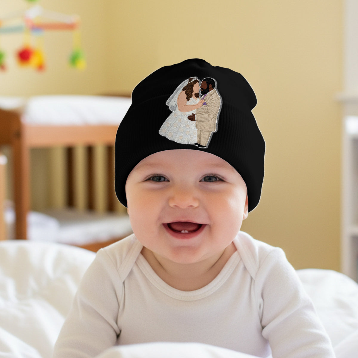 Bonnet brodé personnalisé pour couple, style minimaliste et cartoon - Broderie minimaliste - Style cartoon