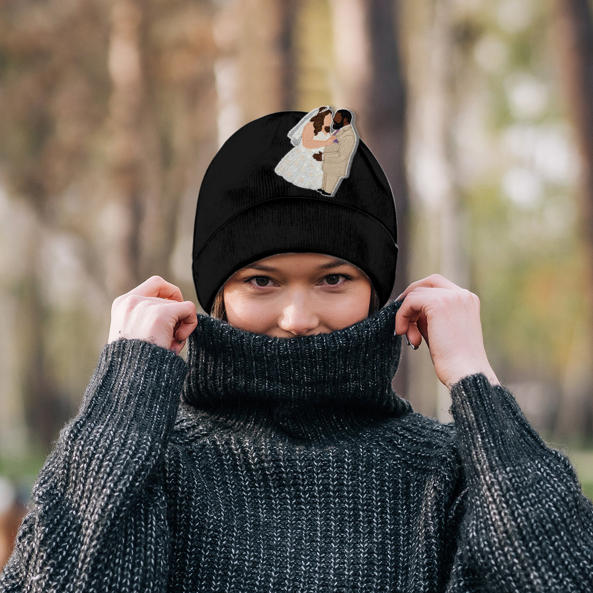 Bonnet brodé personnalisé pour couple, style minimaliste et cartoon - Broderie minimaliste - Style cartoon