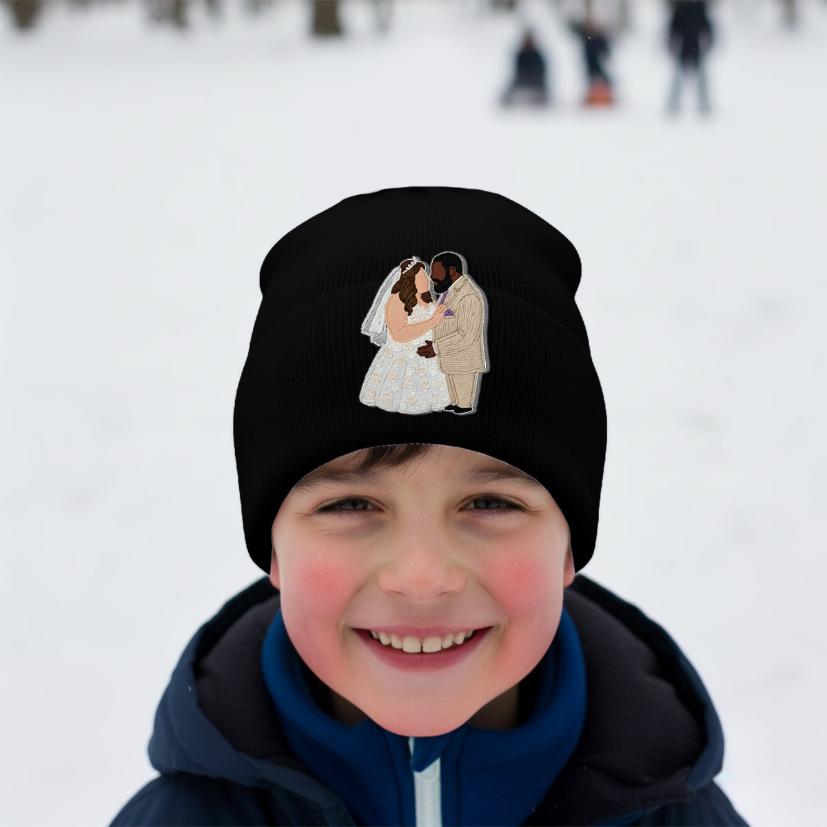 Bonnet brodé personnalisé pour couple, style minimaliste et cartoon - Broderie minimaliste - Style cartoon