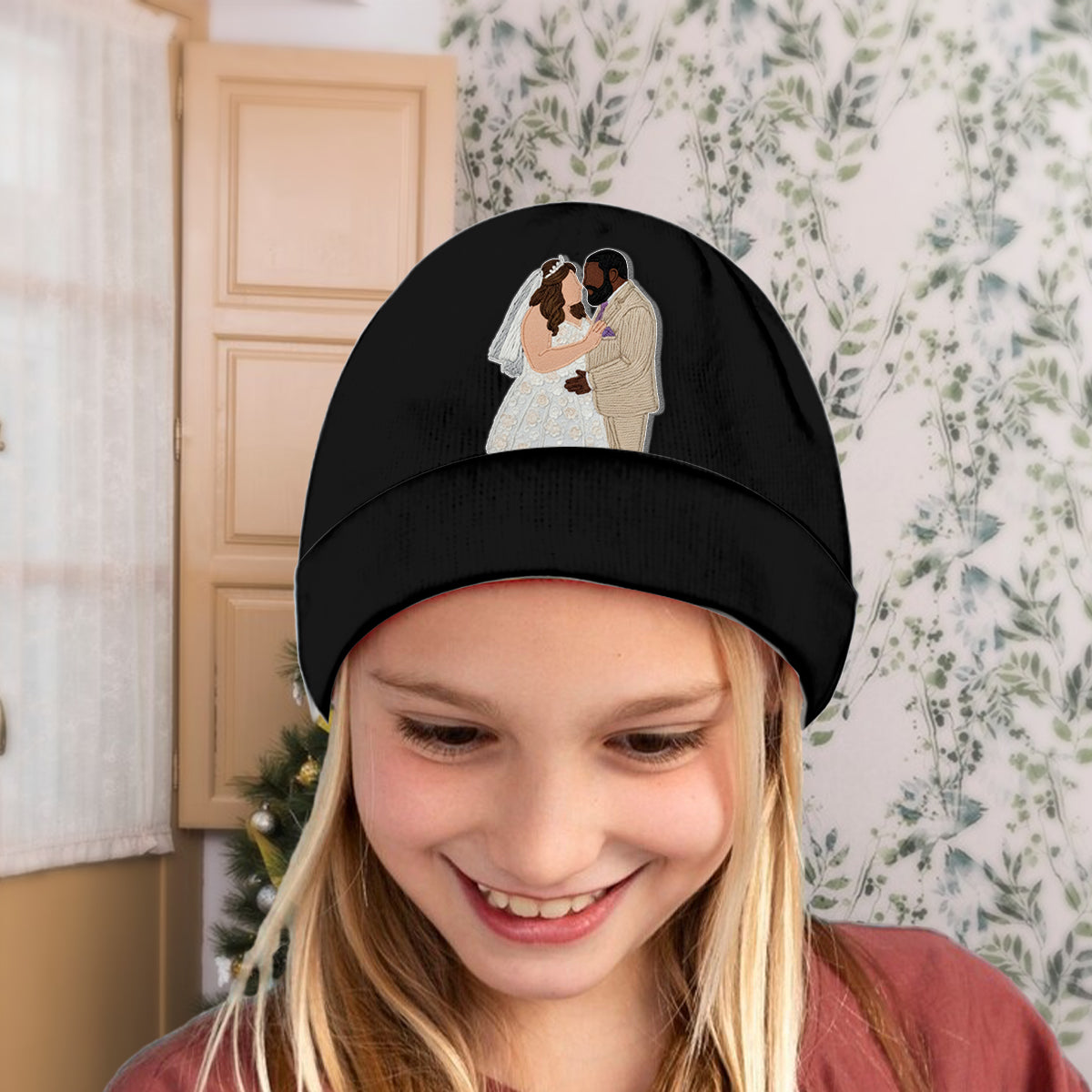Bonnet brodé personnalisé pour couple, style minimaliste et cartoon - Broderie minimaliste - Style cartoon
