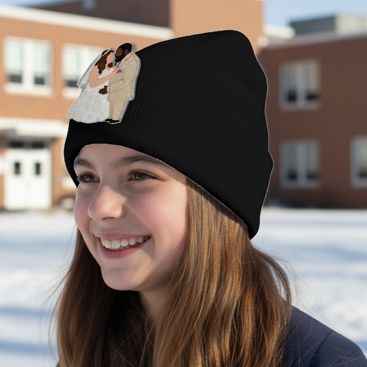 Bonnet brodé personnalisé pour couple, style minimaliste et cartoon - Broderie minimaliste - Style cartoon