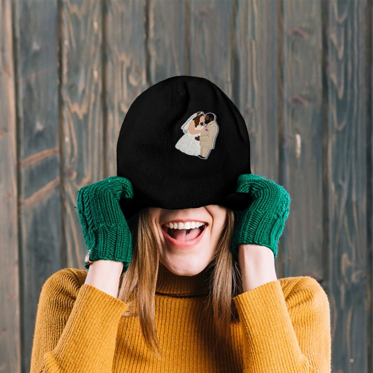 Bonnet brodé personnalisé pour couple, style minimaliste et cartoon - Broderie minimaliste - Style cartoon