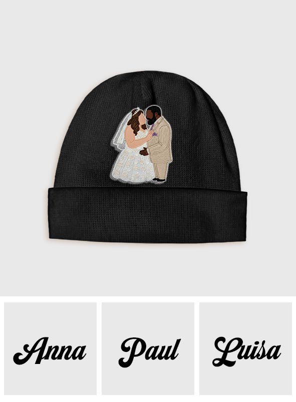 Bonnet brodé personnalisé pour couple, style minimaliste et cartoon - Broderie minimaliste - Style cartoon