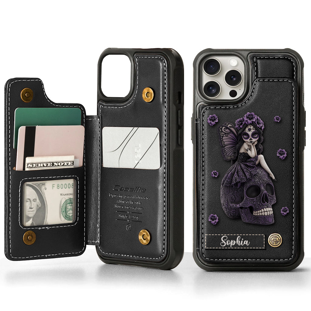 Beautiful Gothic Fairy Girl - Personalized Skull Wallet Phone Case