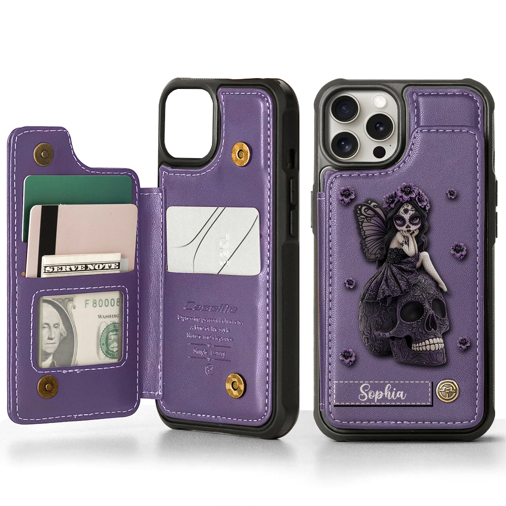 Beautiful Gothic Fairy Girl - Personalized Skull Wallet Phone Case
