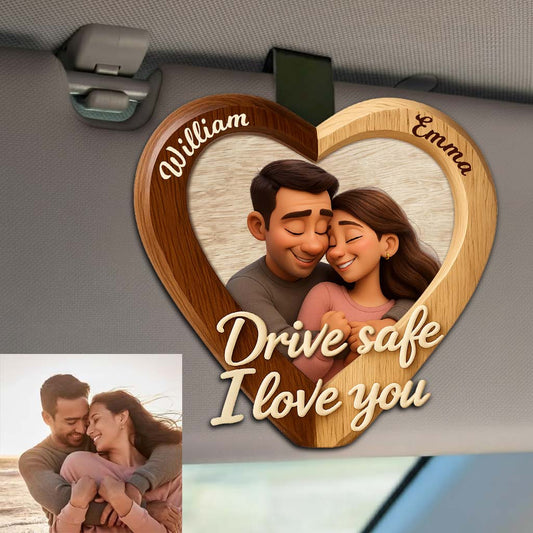 Drive Safe I Love You - Personalized Couple Shaped Car Visor Clip