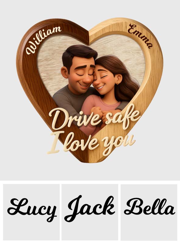 Drive Safe I Love You - Personalized Couple Shaped Car Visor Clip