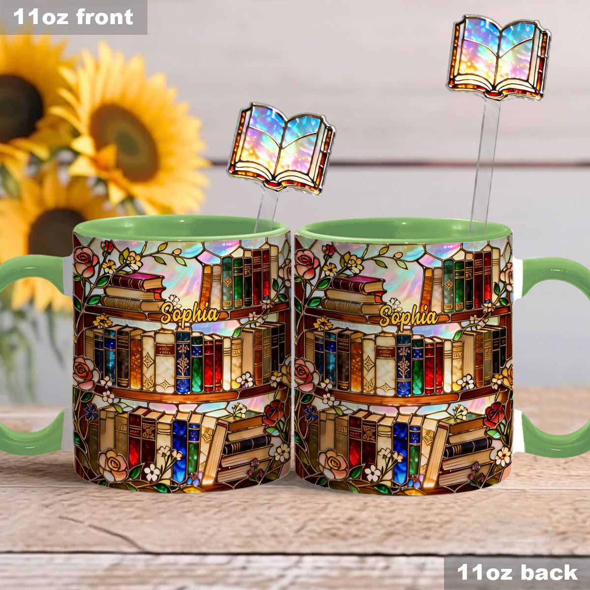 Love Books - Personalized Book Set Accent Mug with Acrylic Stirrers