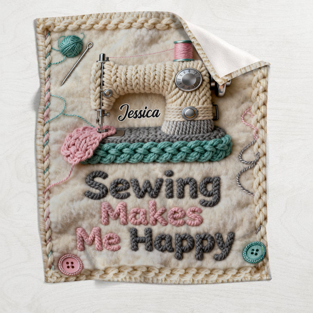 Sewing Makes Me Happy - Personalized Sewing Blanket