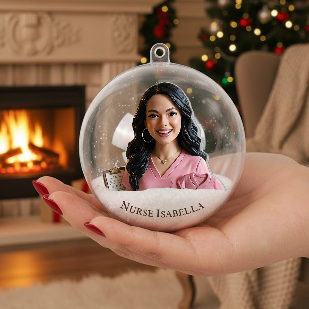 Christmas Nurse - Personalized Nurse Snow Globe Ornament With Bow