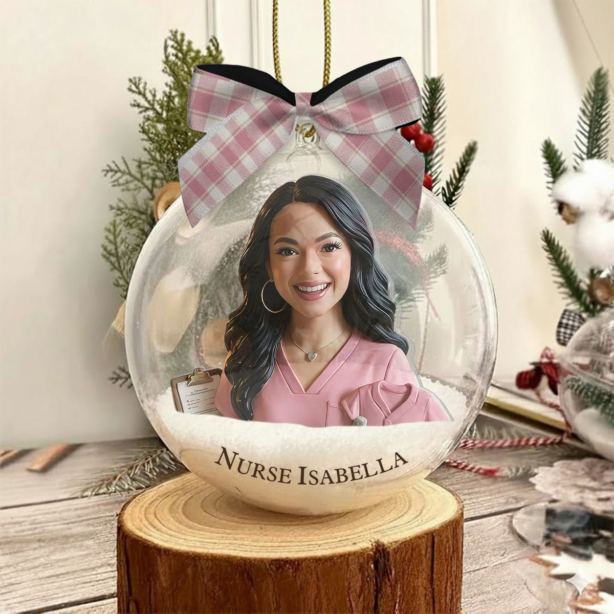 Christmas Nurse - Personalized Nurse Snow Globe Ornament With Bow