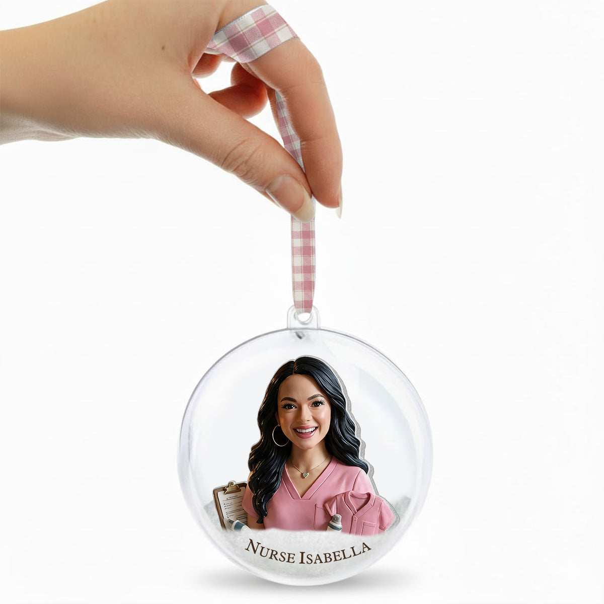 Christmas Nurse - Personalized Nurse Snow Globe Ornament With Bow
