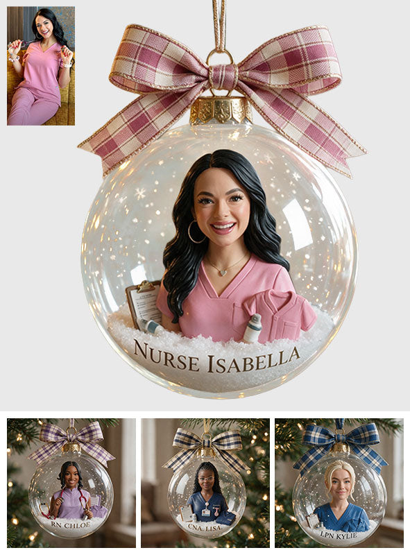 Christmas Nurse - Personalized Nurse Snow Globe Ornament With Bow