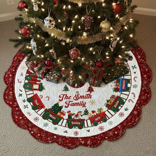 Family Christmas Train - Personalized Family Shaped Tree Skirt