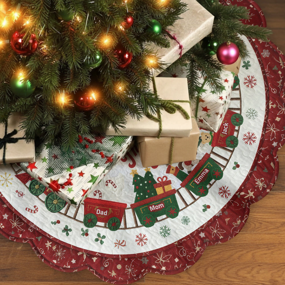 Family Christmas Train - Personalized Family Shaped Tree Skirt