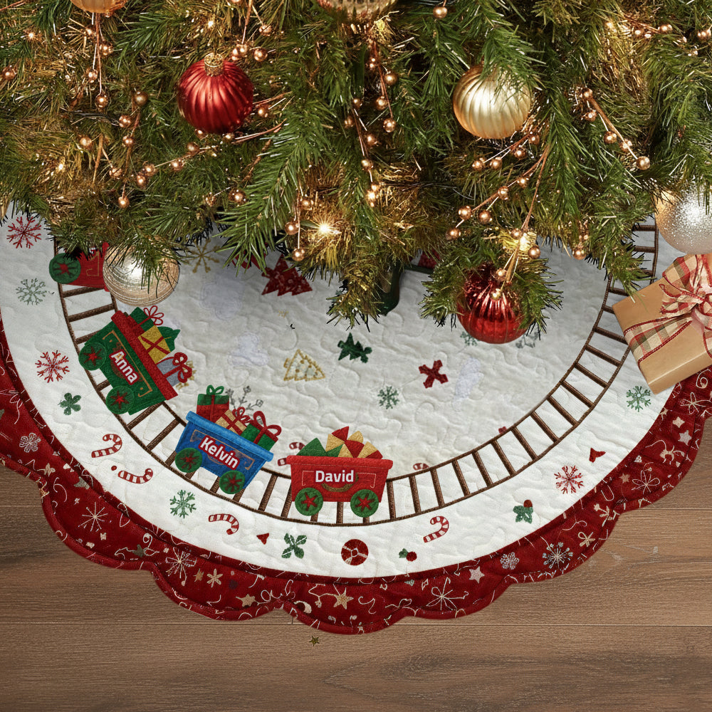Family Christmas Train - Personalized Family Shaped Tree Skirt
