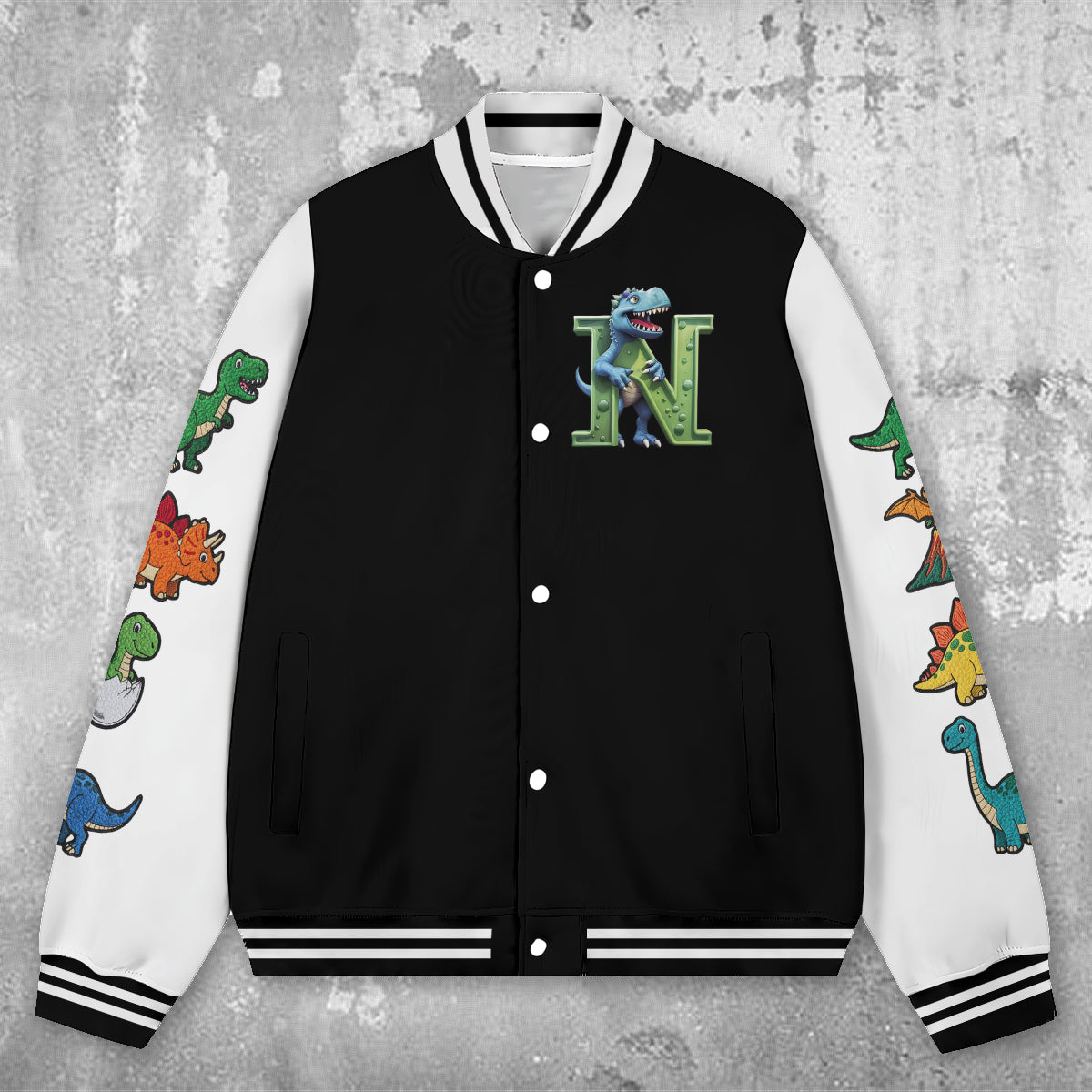 Initial Dinosaurs For Boys And Girls - Personalized Kid Varsity Jacket