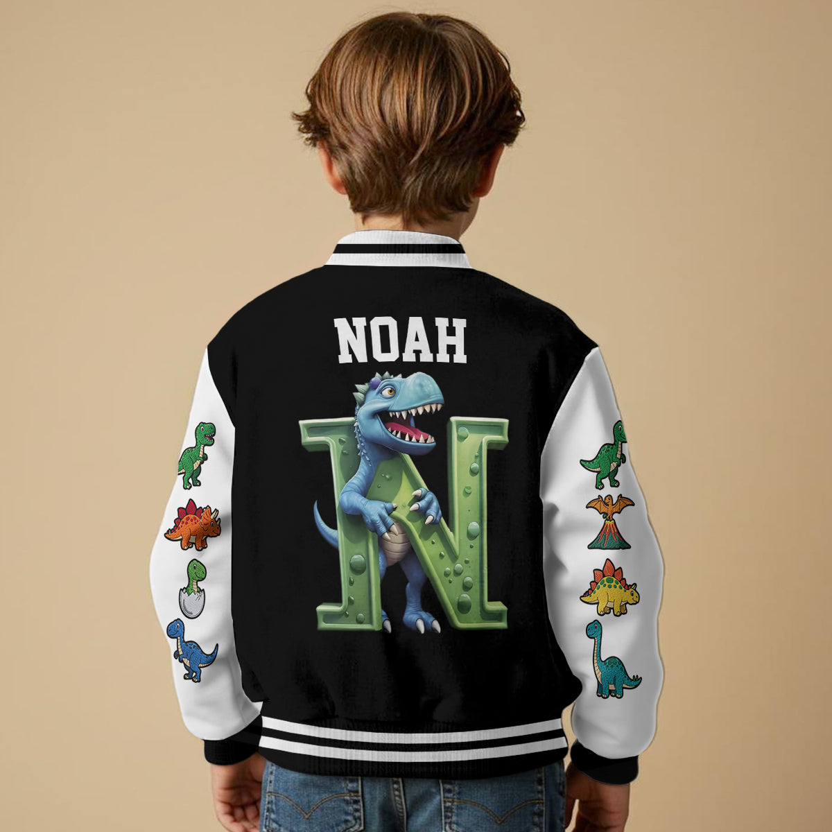 Initial Dinosaurs For Boys And Girls - Personalized Kid Varsity Jacket