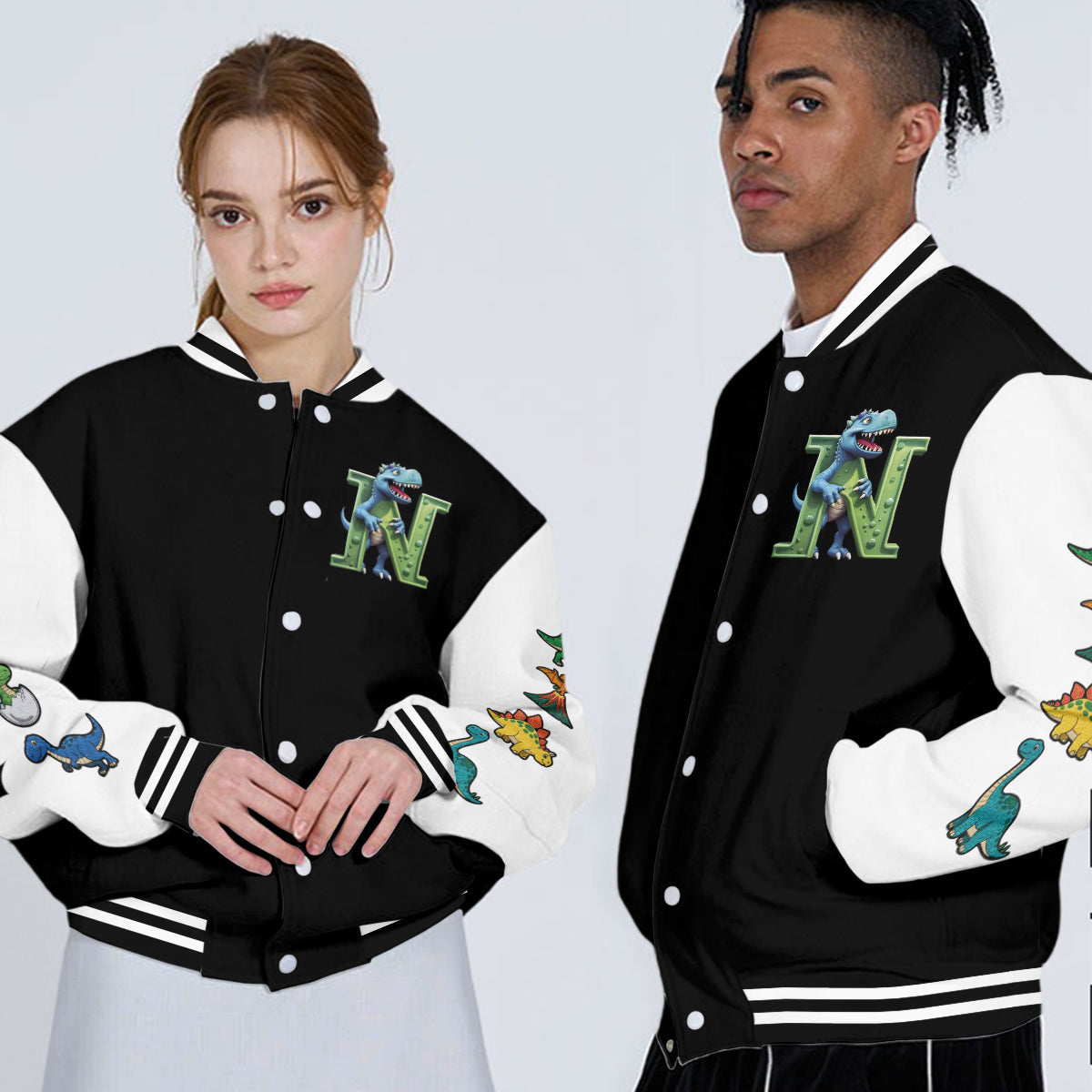 Initial Dinosaurs For Boys And Girls - Personalized Kid Varsity Jacket