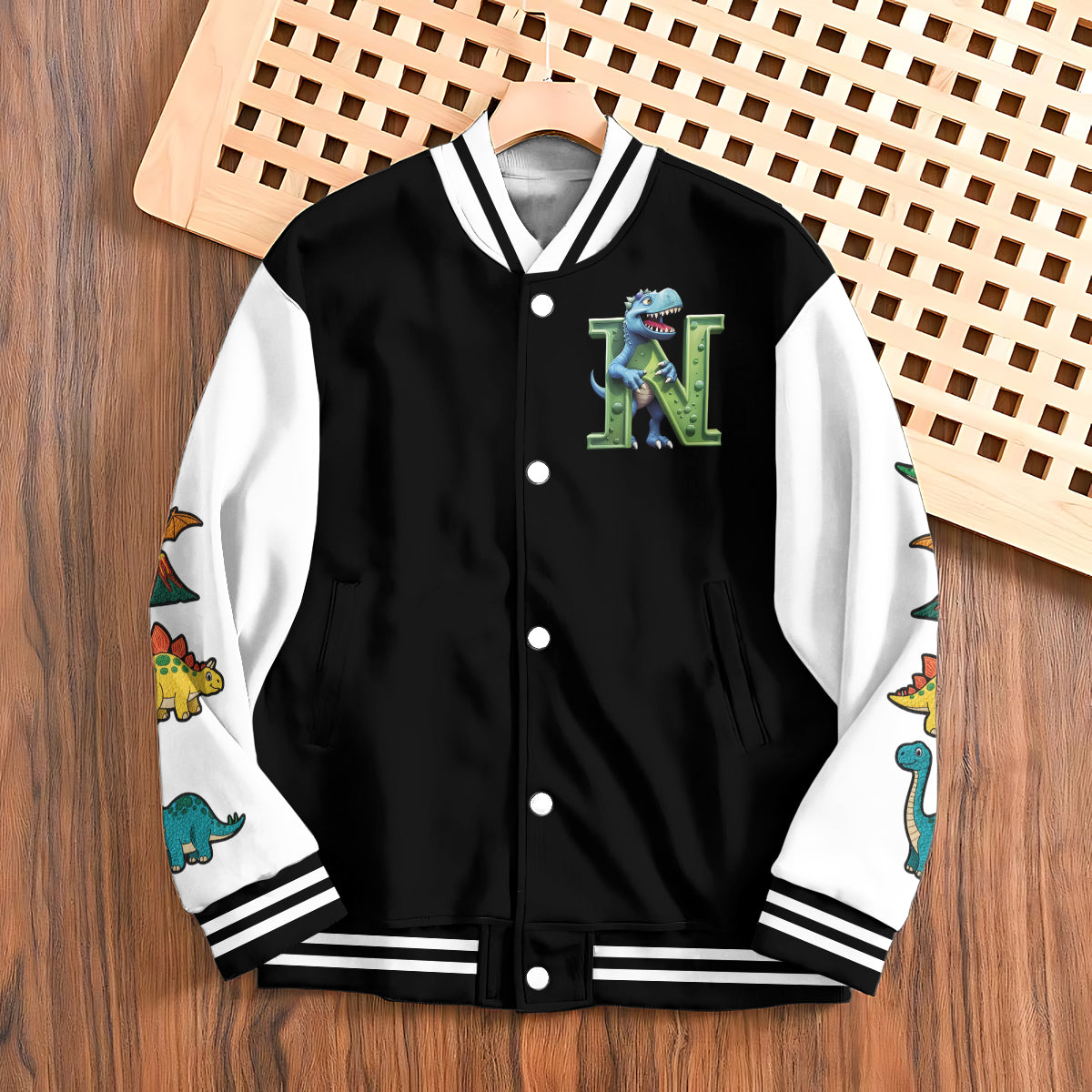 Initial Dinosaurs For Boys And Girls - Personalized Kid Varsity Jacket
