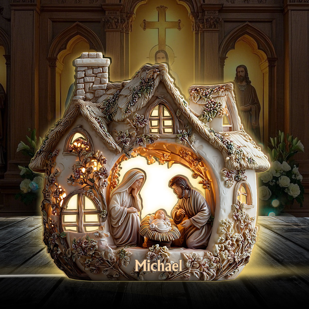 Krippenszene – Personalisierte christliche Acryl-LED-Nachtleuchte