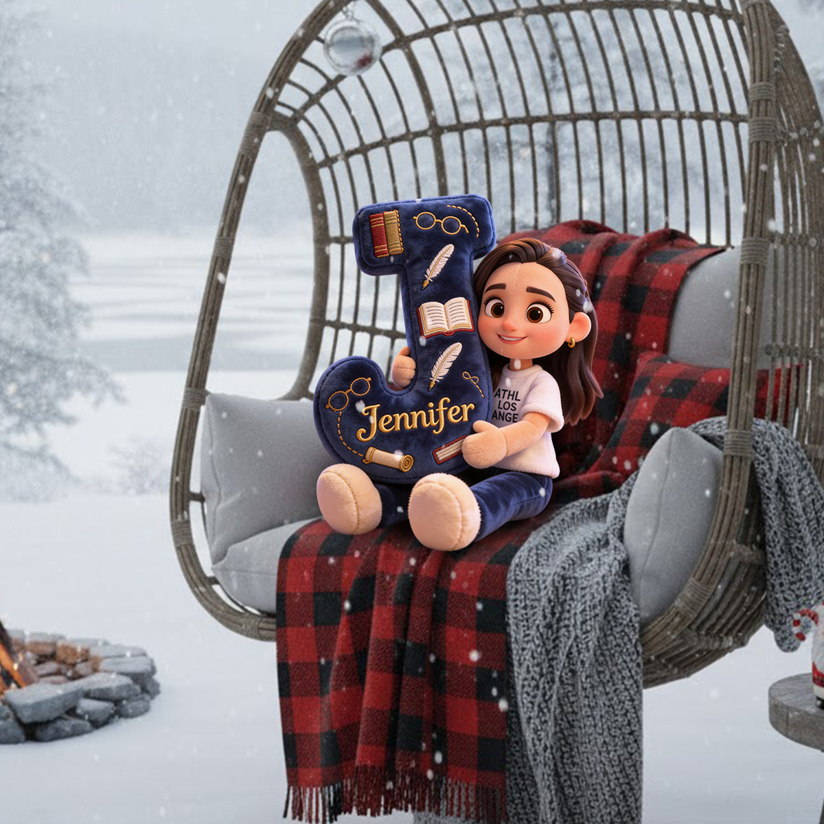 Bibliothèque Alphabet Confortable - Coussin en forme de livre personnalisé en fausse fourrure