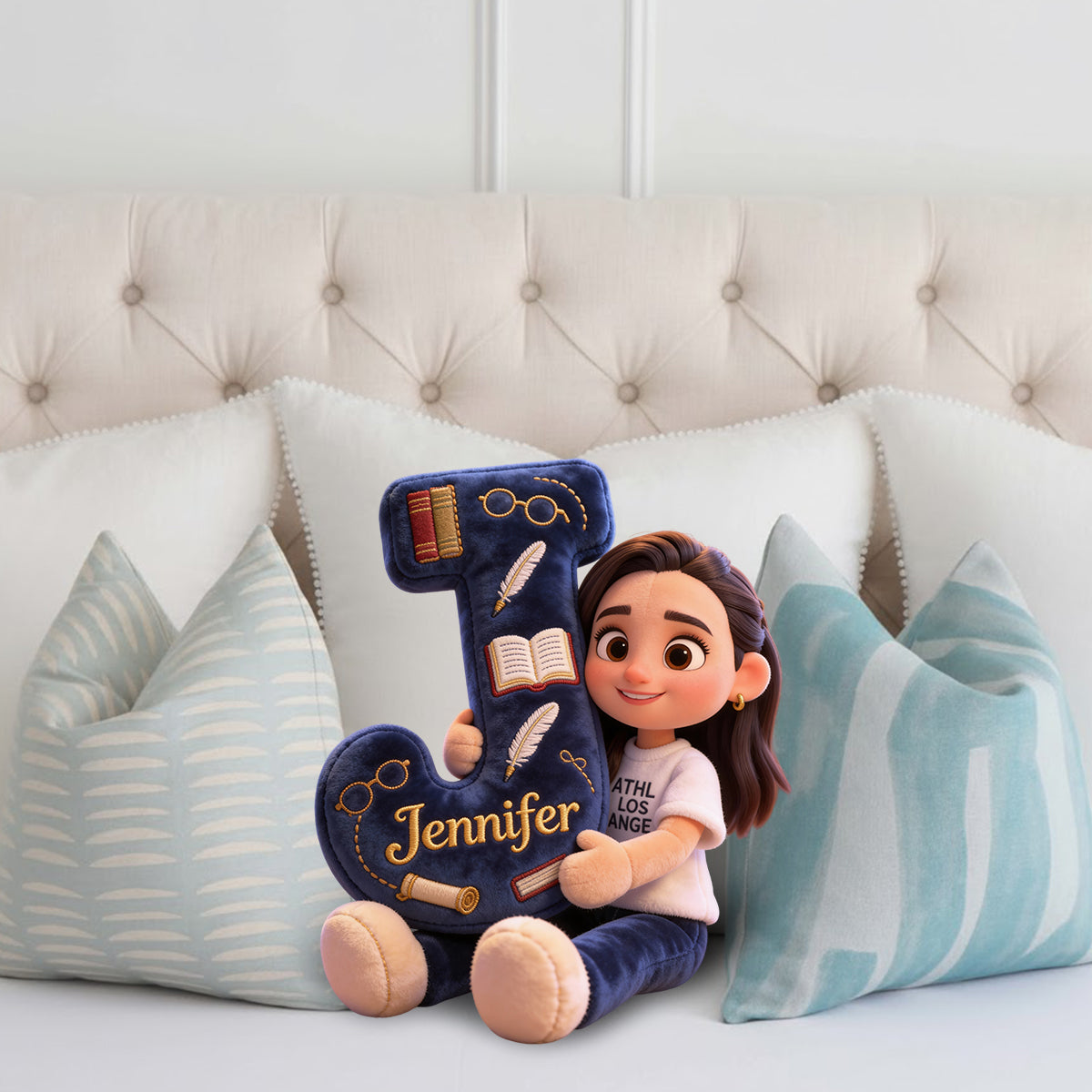 Bibliothèque Alphabet Confortable - Coussin en forme de livre personnalisé en fausse fourrure