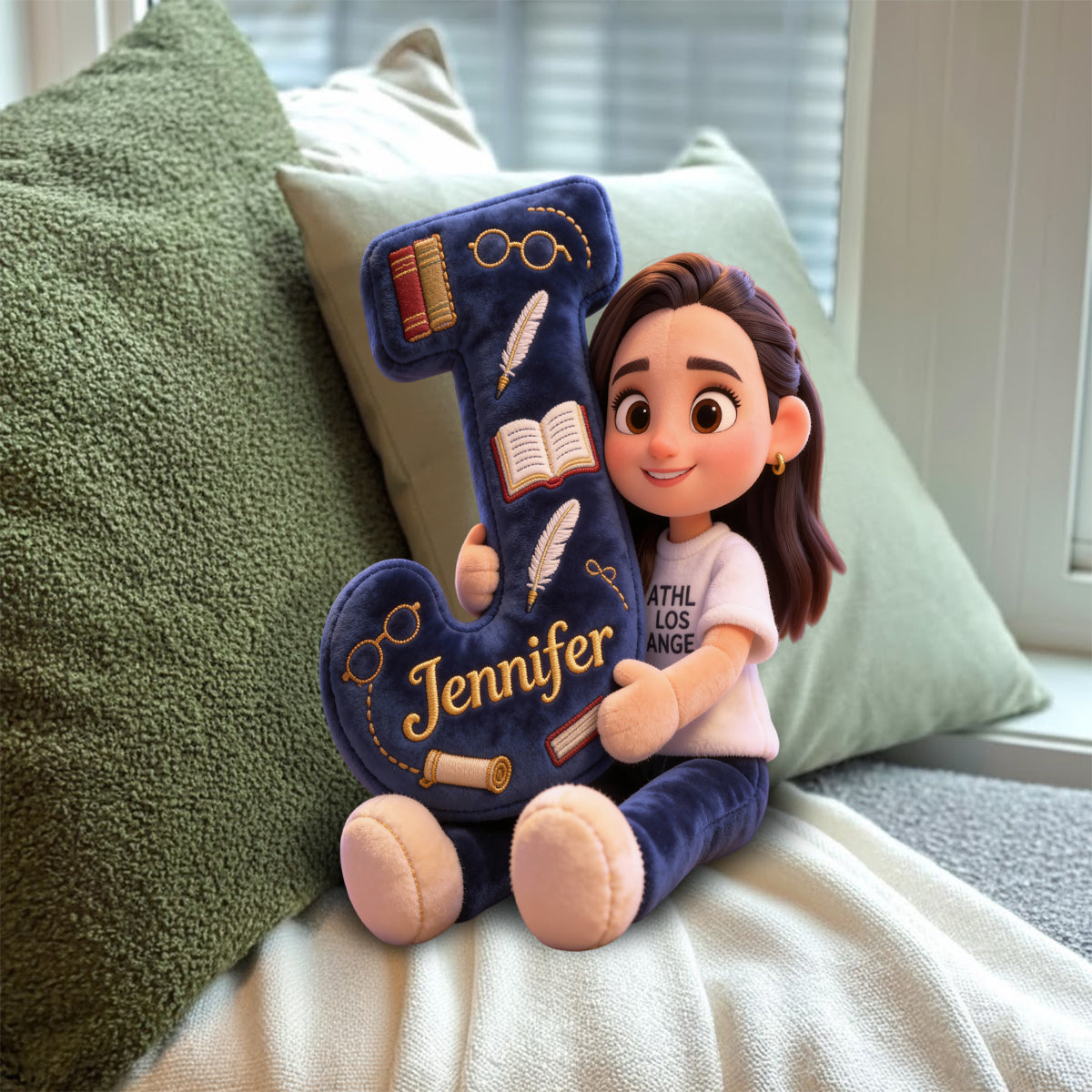 Bibliothèque Alphabet Confortable - Coussin en forme de livre personnalisé en fausse fourrure