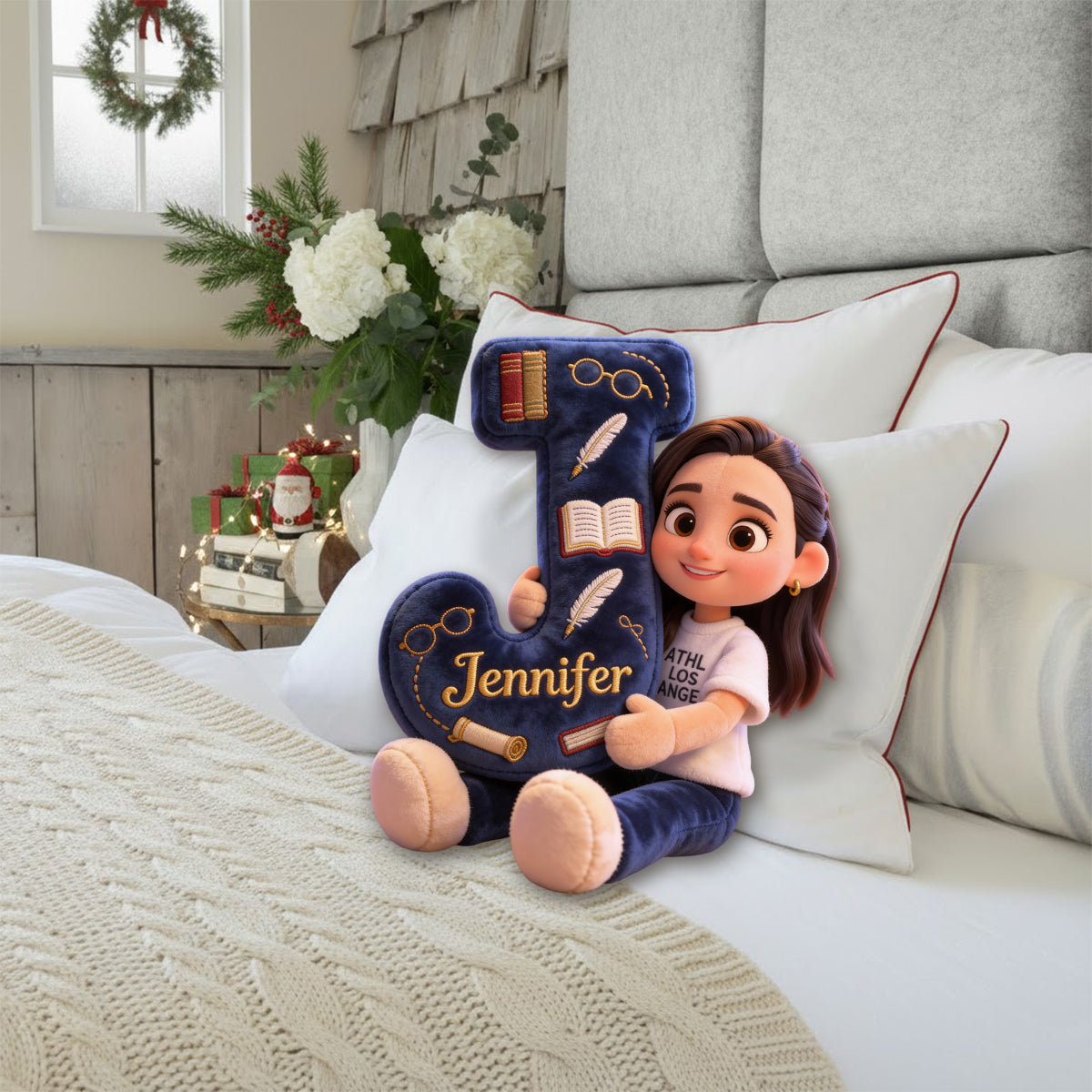 Bibliothèque Alphabet Confortable - Coussin en forme de livre personnalisé en fausse fourrure