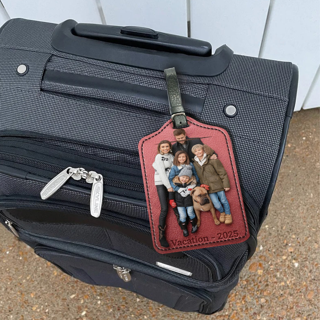 Étiquette à bagages en cuir personnalisée avec photo - Modèle familial