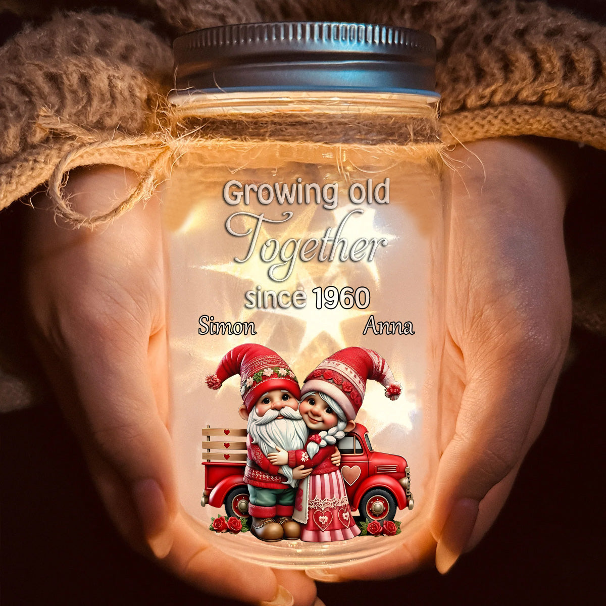 Growing Old Together Since - Personalized Couple Mason Jar Light
