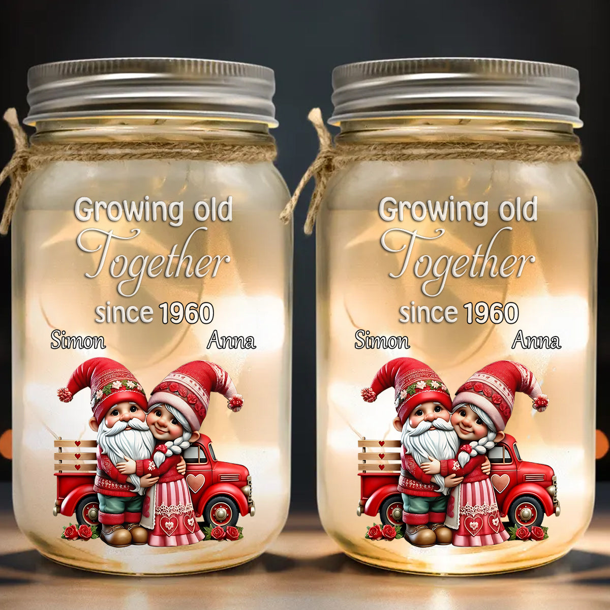 Growing Old Together Since - Personalized Couple Mason Jar Light