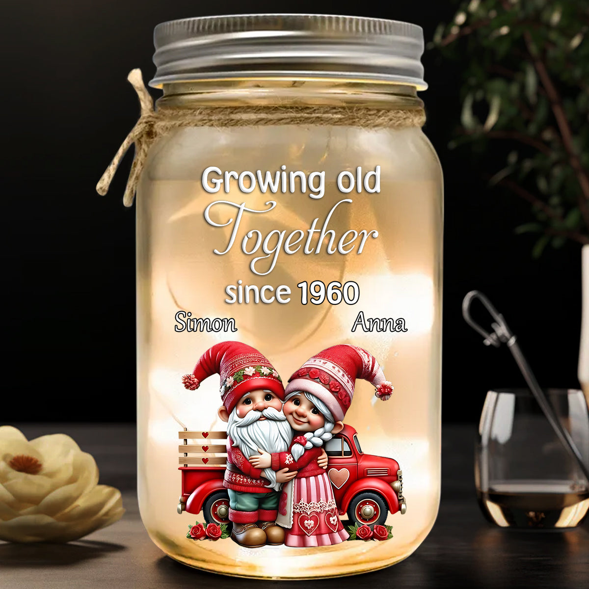 Growing Old Together Since - Personalized Couple Mason Jar Light