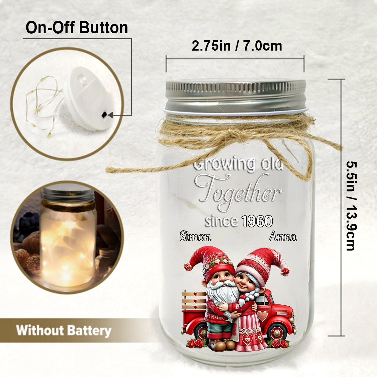 Growing Old Together Since - Personalized Couple Mason Jar Light