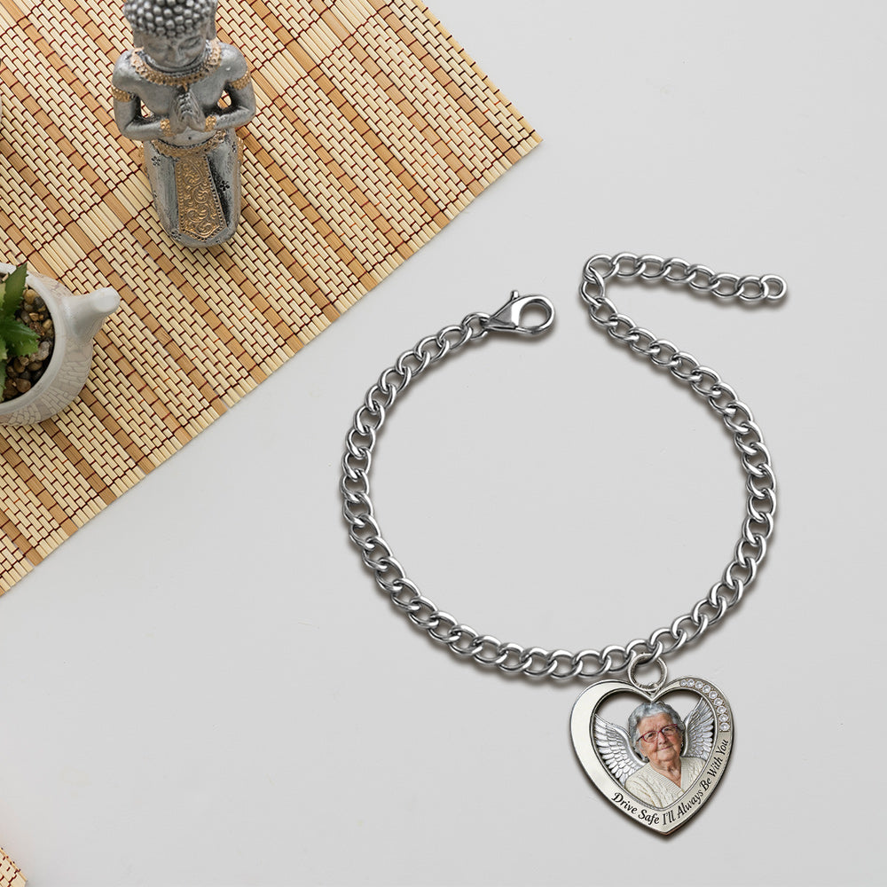Custom From Any Photo, Car Interior Decoration, Steering Wheel Rosary Charm - Personalized Memorial Bracelet With Charms