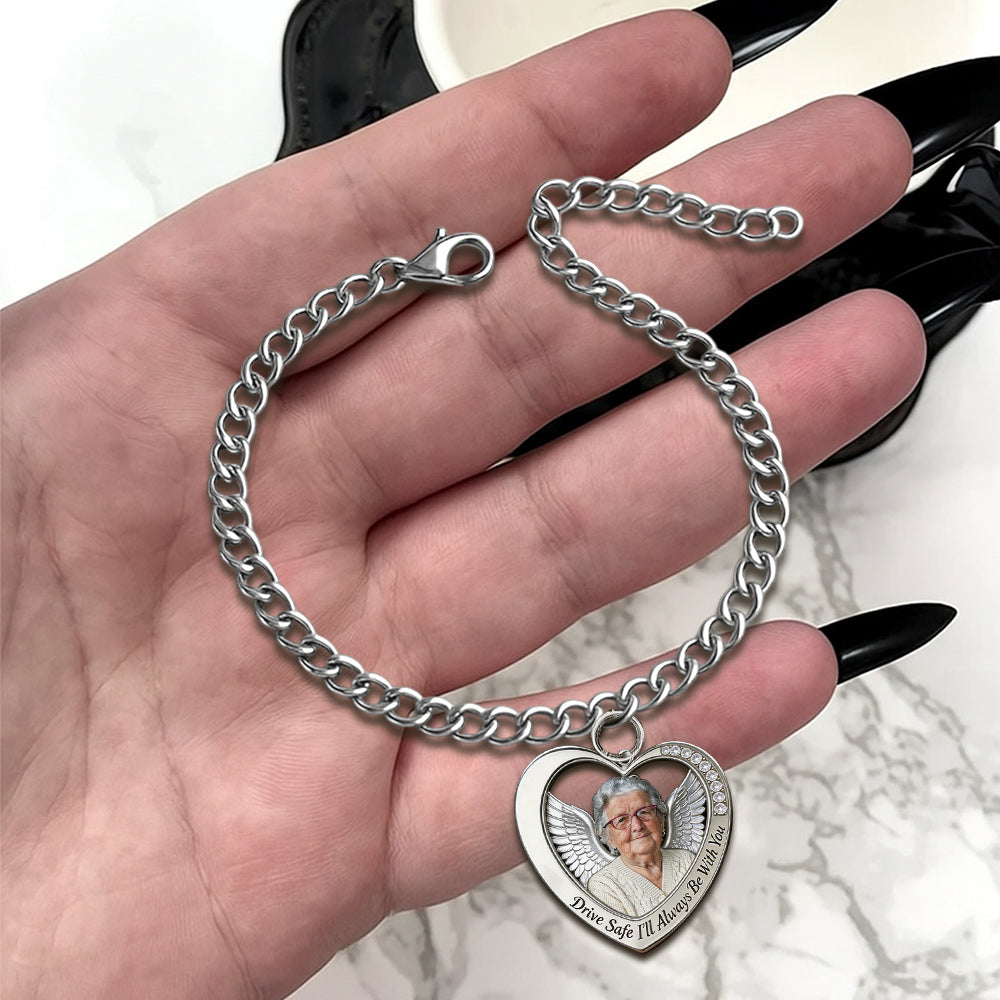 Custom From Any Photo, Car Interior Decoration, Steering Wheel Rosary Charm - Personalized Memorial Bracelet With Charms