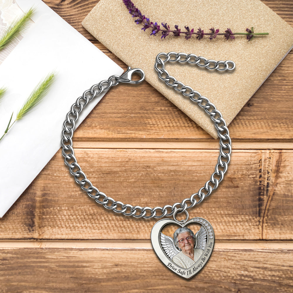 Custom From Any Photo, Car Interior Decoration, Steering Wheel Rosary Charm - Personalized Memorial Bracelet With Charms