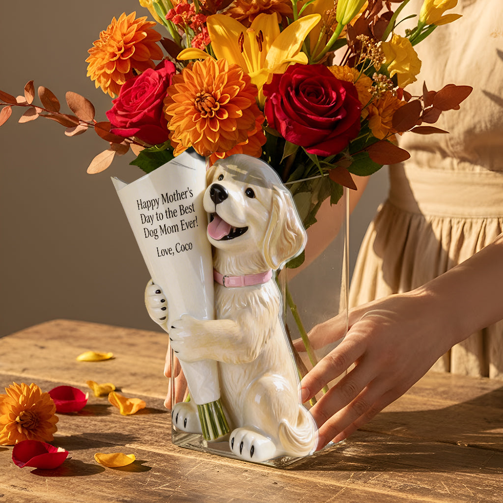 Blumenstrauß Vase - Perfektes Geschenk für Hundemama - Personalisierte Hund Acryl Blumen Vase