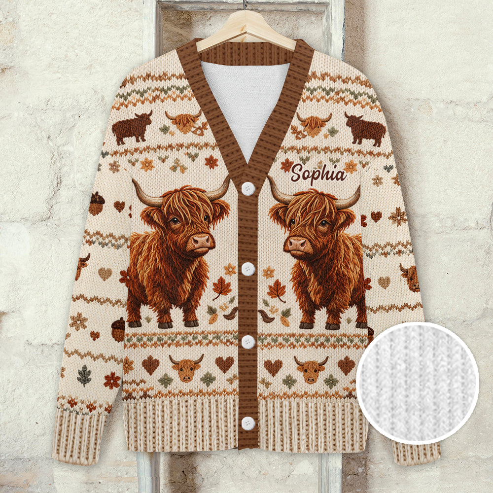 Love Highland Cows - Personalized Highland Cow Cardigan Sweater