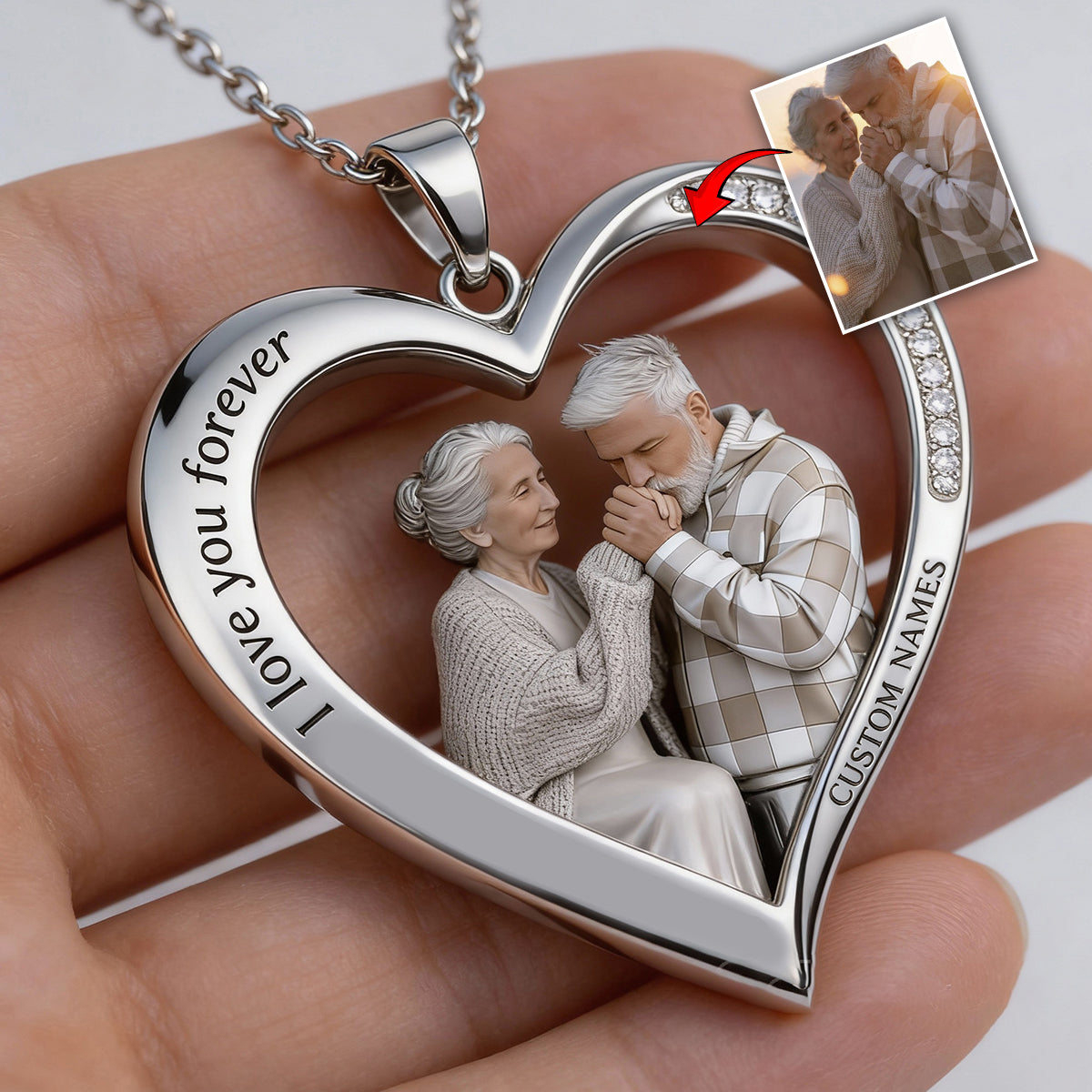 Custom From Any Photo - Personalized Couple Shaped Metal Pendant Necklace