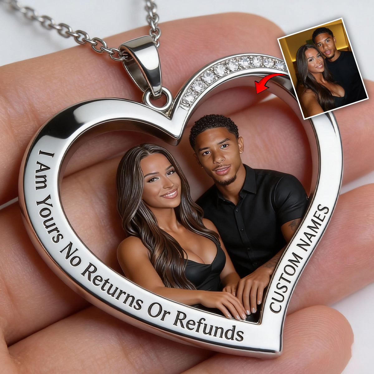 Custom From Any Photo - Personalized Couple Shaped Metal Pendant Necklace