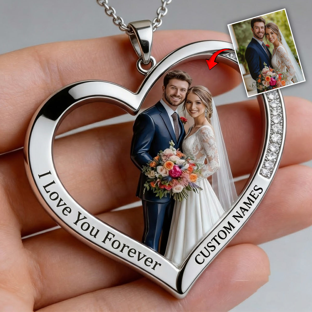 Custom From Any Photo - Personalized Couple Shaped Metal Pendant Necklace