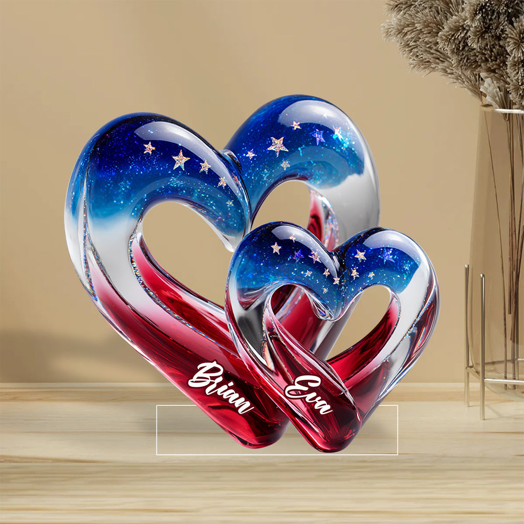 Two Hearts One Love - Personalized Couple Custom Shaped Acrylic Plaque