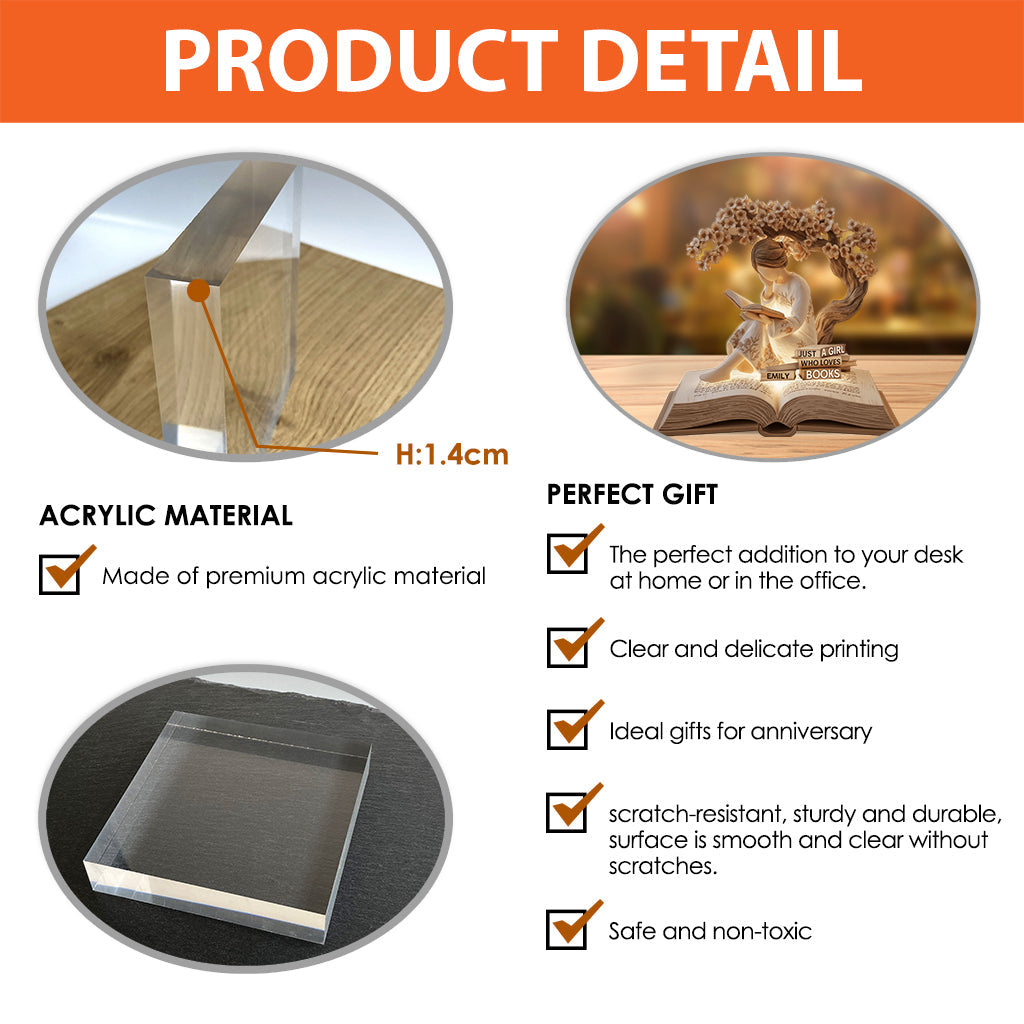 Just A Girl Who Loves Books - Personalized Book Custom Shaped Acrylic Plaque