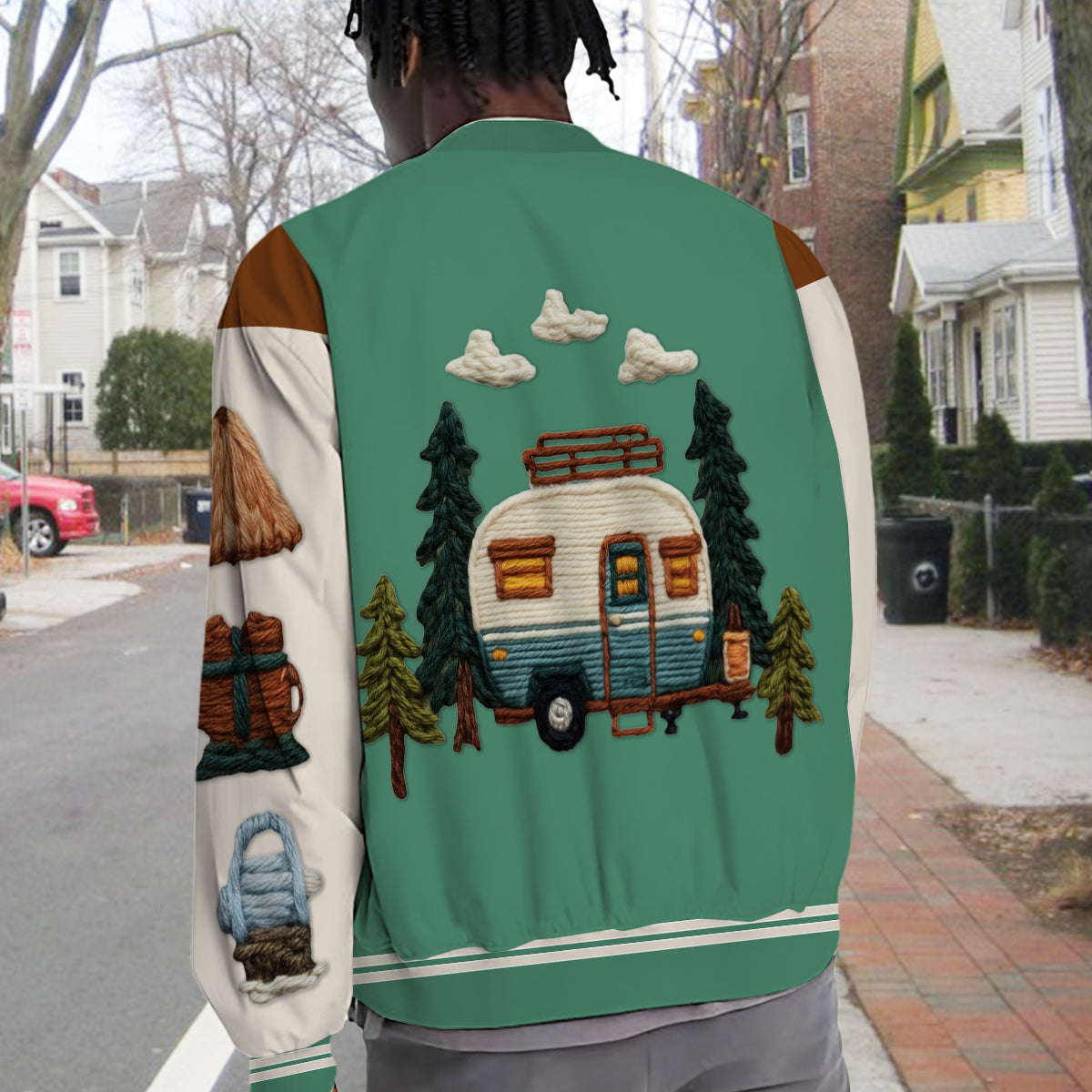 Camping Is My Happy Place - Personalized Camping Varsity Jacket